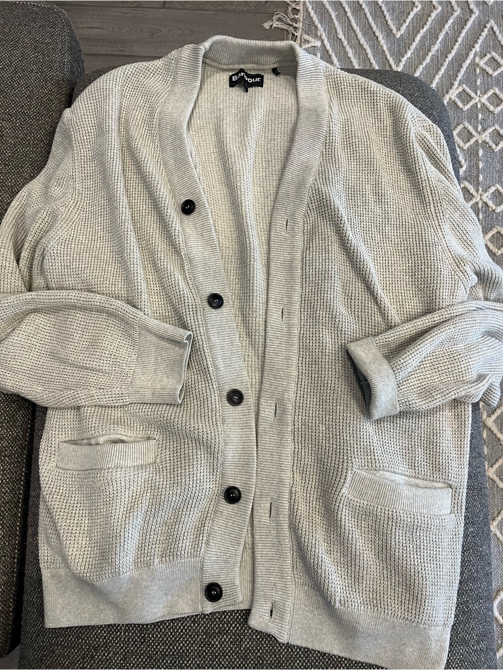 Barbour Men’s Light Gray Shawl Collar Button Cardigan